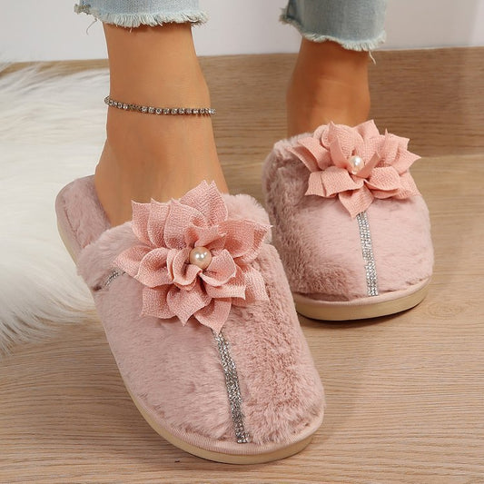 Women's Bag Head Warm Flower Cotton Slippers