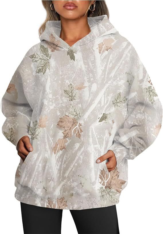 Camouflage Hoodie Maple Leaf Print Oversized Sports Hoodie With Pocket Break