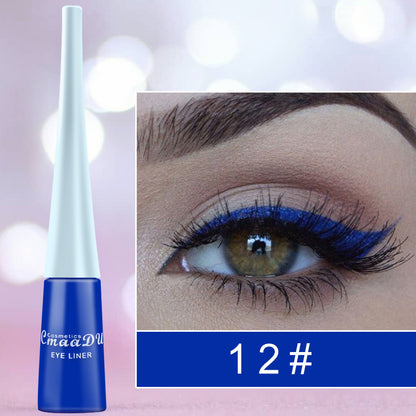 17-color liquid eyeliner, matte and glitter finishes. Quick-drying, long-lasting, and smudge-proof.