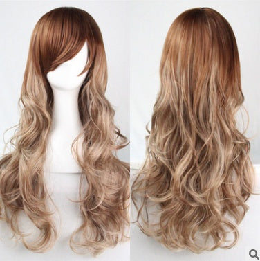 Long curly hair cos wig female middle bangs fluffy temperament female wig