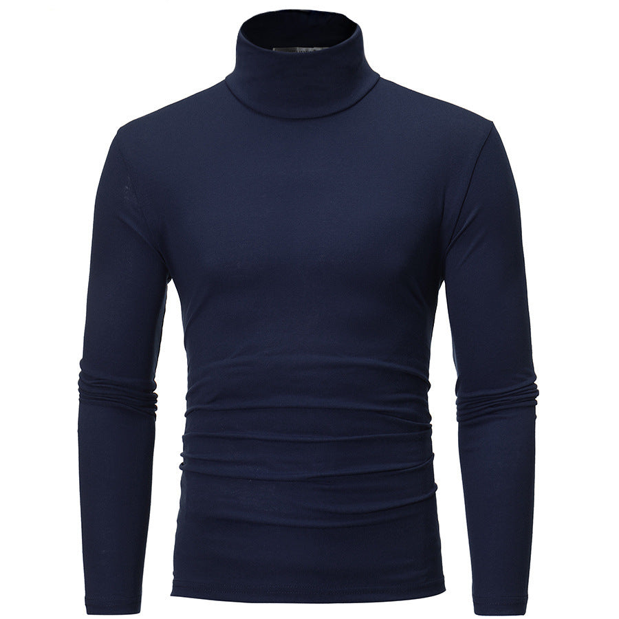 Young Men High Neck Thin Color Slim-fit Fashion Long Sleeves