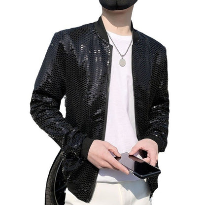 New Men's Personality Fashion Nightclub Trendy Sequined Stand Collar Coat