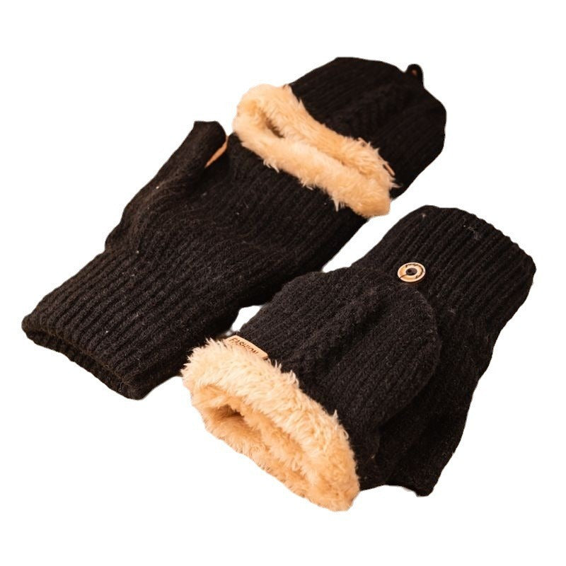 Men's Flip Knitting Wool Gloves Students Warm-keeping