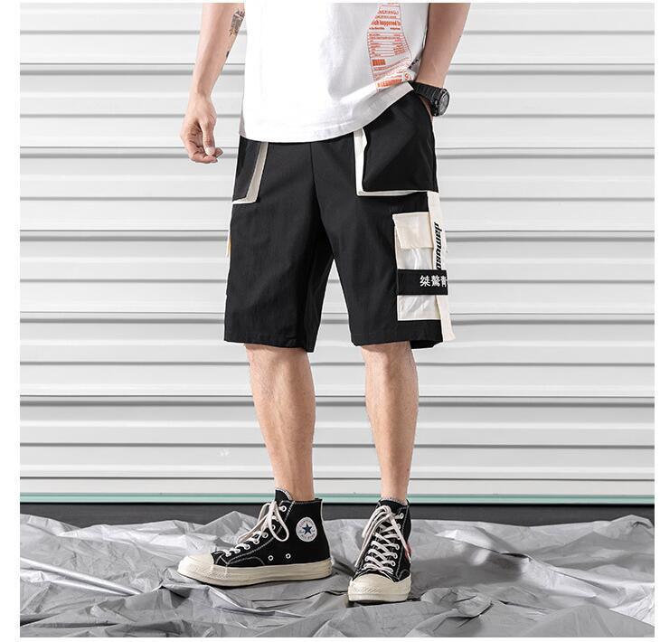 Hip hop shorts mens black casual street wear elastic shorts