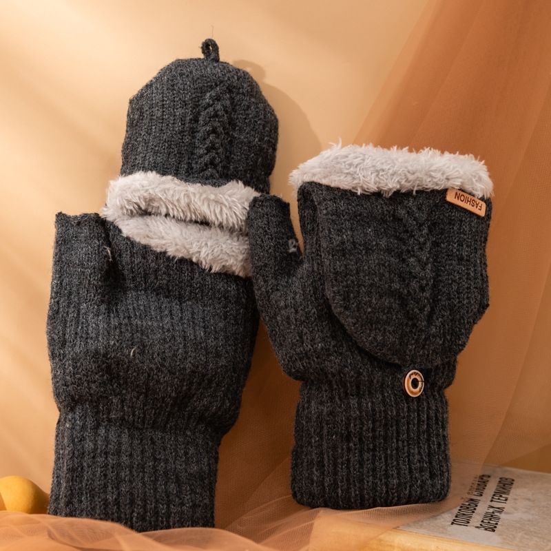 Men's Flip Knitting Wool Gloves Students Warm-keeping