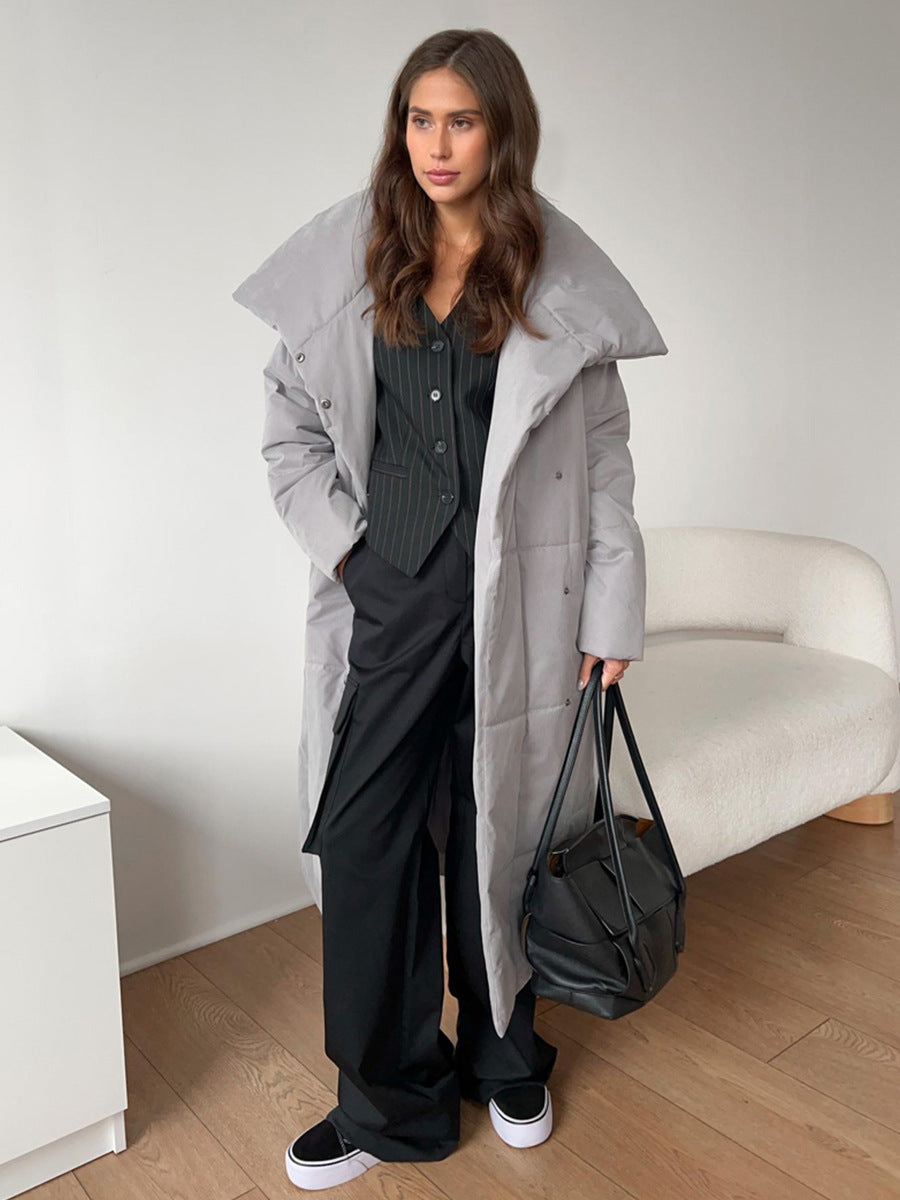 European And American Loose Leisure Warm Long Stand-up Collar Cotton Coat Jacket