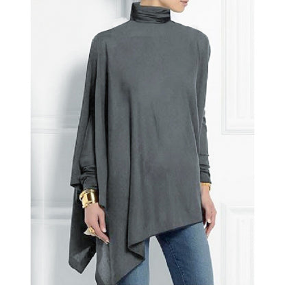 Long Sleeved Irregular Hem Solid Color Pullover Top