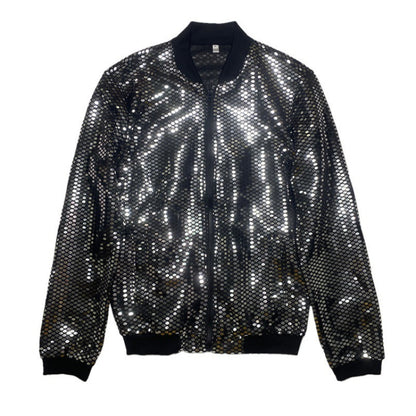 New Men's Personality Fashion Nightclub Trendy Sequined Stand Collar Coat