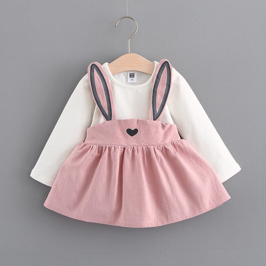 autumn Korean girls' cute rabbit dress, baby princess style.