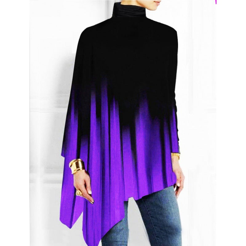 Long Sleeved Irregular Hem Solid Color Pullover Top