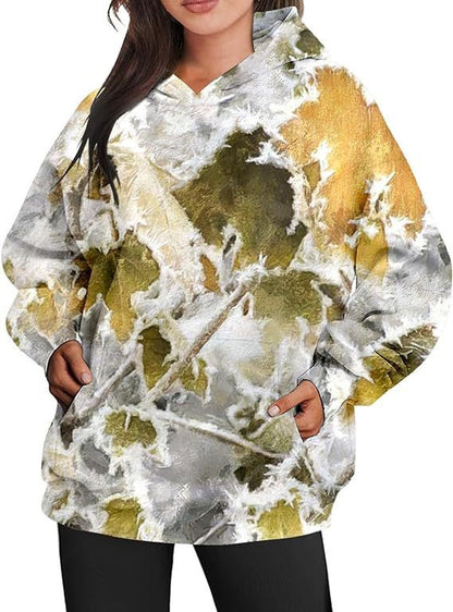 Camouflage Hoodie Maple Leaf Print Oversized Sports Hoodie With Pocket Break