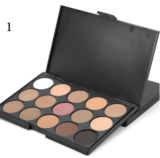 15-color earthy, smoky eyeshadow palette. Compact and versatile for easy makeup looks.