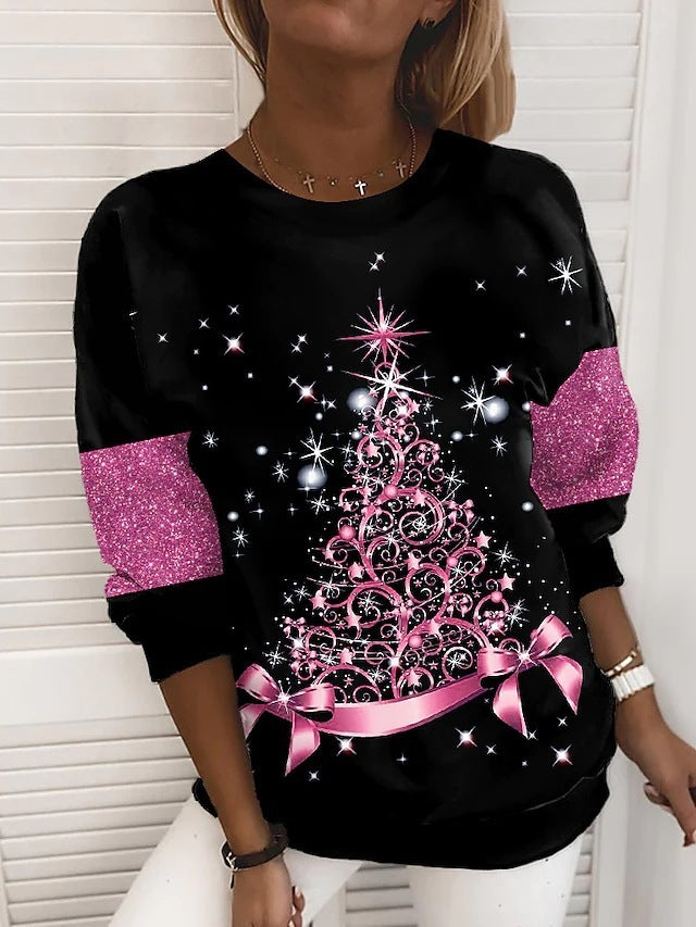 Christmas Tree Printing Personality Simple Long Sleeve Crew Neck Sweater