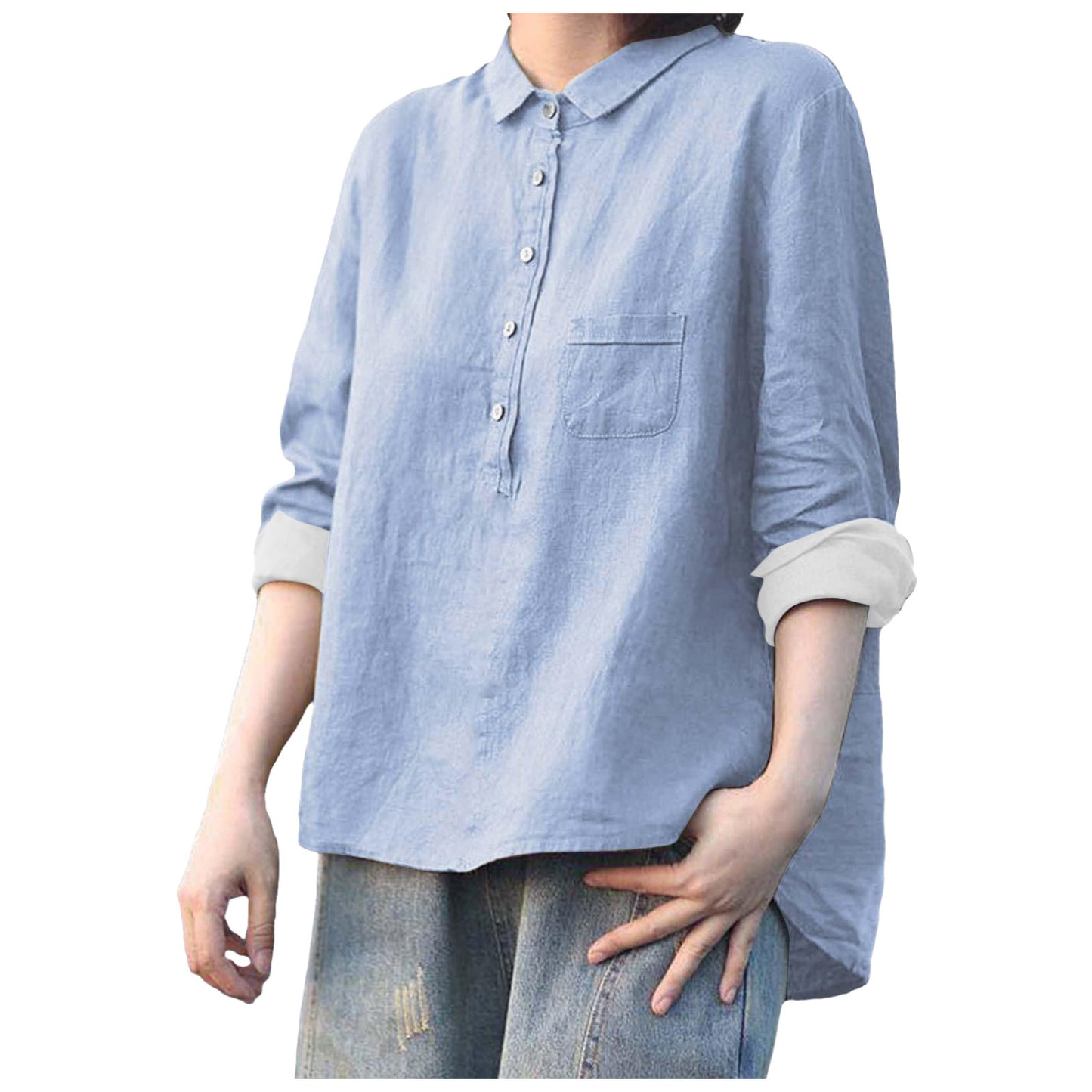 Arrival Long Sleeve Chinese Style Slub Linen Lapel Print Fashionable All-match Pocket Lining