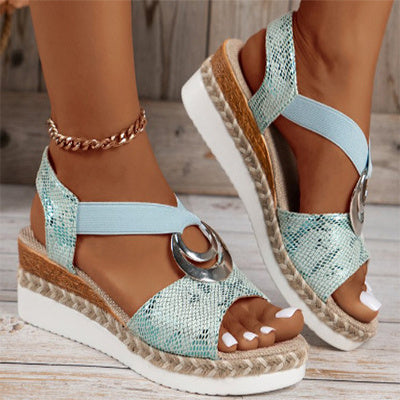 Women's Peep Toe Serpentine Wedges Sandals With Circle Design Casual Summer Shoes