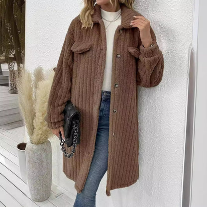 Women's Plush Lapel Long-sleeved Woolen Coat Top