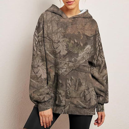 Camouflage Hoodie Maple Leaf Print Oversized Sports Hoodie With Pocket Break