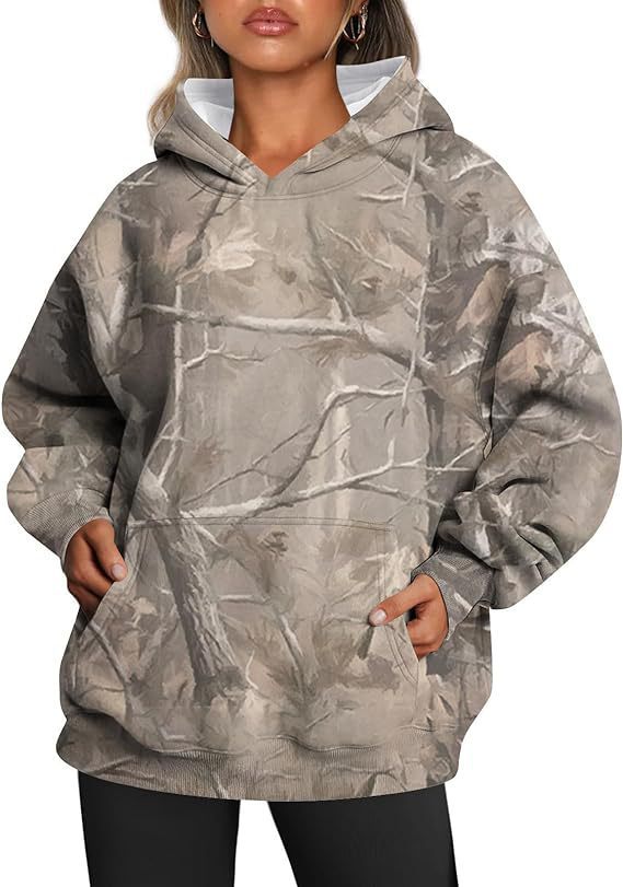 Camouflage Hoodie Maple Leaf Print Oversized Sports Hoodie With Pocket Break