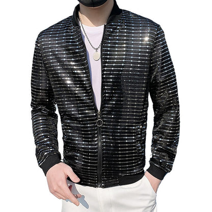 New Men's Personality Fashion Nightclub Trendy Sequined Stand Collar Coat