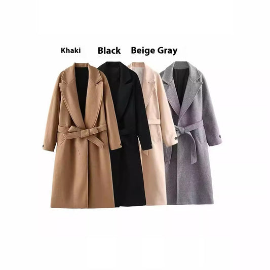 Temperament Fashion Neutral With Waist Woolen Coat