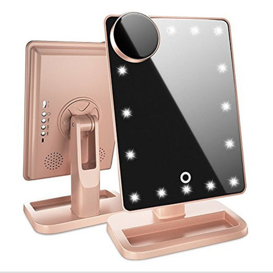 🎵💄 **3-in-1 Makeup Mirror: Music, Magnification, and Illumination** 💄🎵