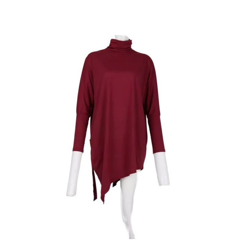 Long Sleeved Irregular Hem Solid Color Pullover Top