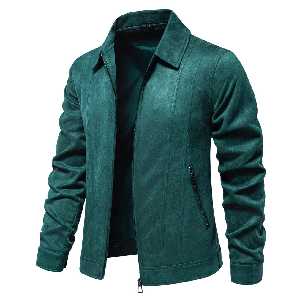 Fashion Lapel Zipper Jacket Autumn And Winter Solid Suede Coat Men's Clothing Outdoor