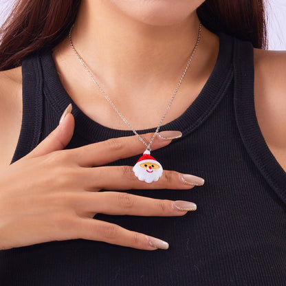 Cute Cartoon Resin Necklace Christmas Snowman Santa Claus Pendant Clavicle Chain Necklace For Women Jewelry