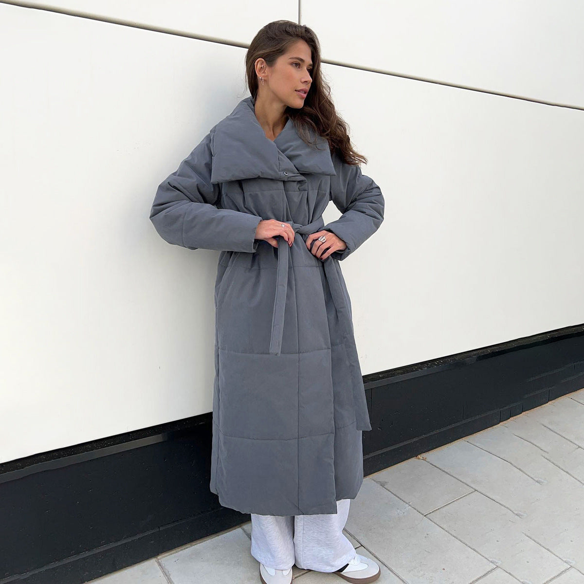 European And American Loose Leisure Warm Long Stand-up Collar Cotton Coat Jacket