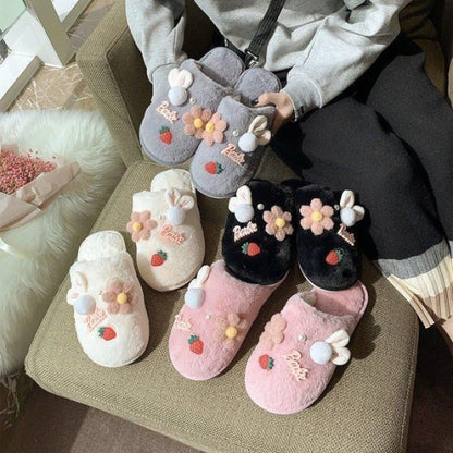 Winter Cute Bag Heel Non-slip Home Warm Plush Cotton Slippers Women