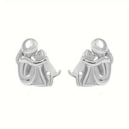 Fashion Jewelry Little Girl And Dog Hug Ear Studs