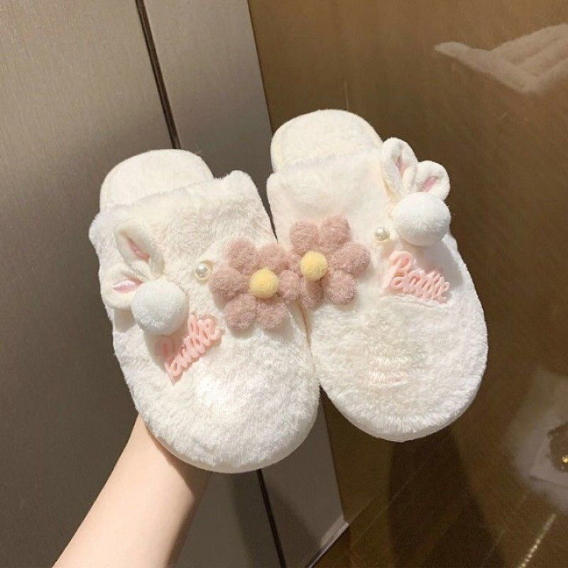 Winter Cute Bag Heel Non-slip Home Warm Plush Cotton Slippers Women