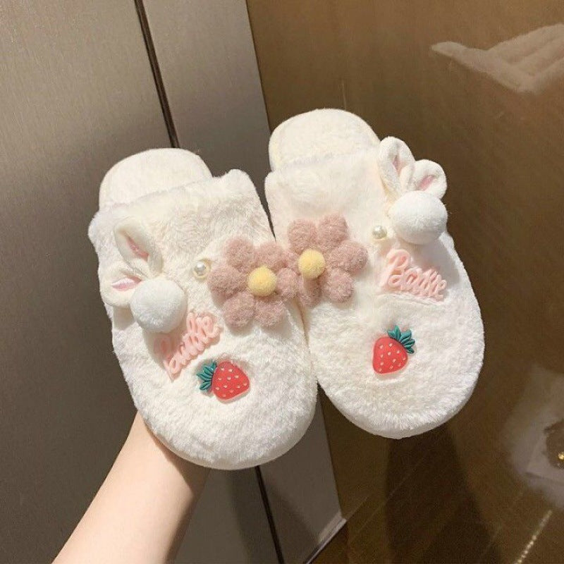 Winter Cute Bag Heel Non-slip Home Warm Plush Cotton Slippers Women