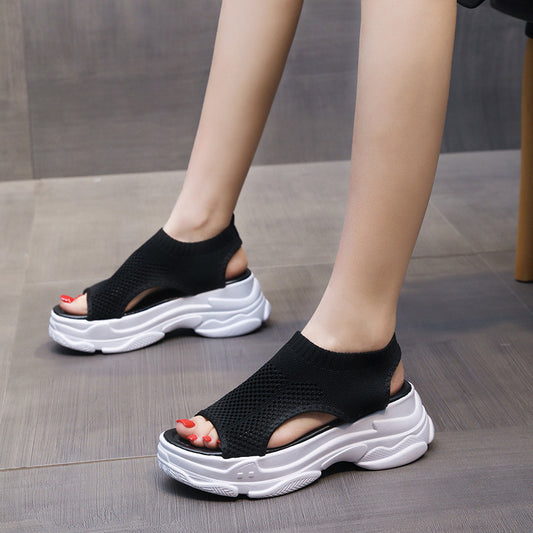 Thick-soled Leg-shaping Knitted Latest Trendy Style Sports Platform Not Tired Feet Comfortable Sandals