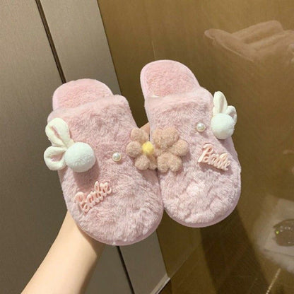 Winter Cute Bag Heel Non-slip Home Warm Plush Cotton Slippers Women