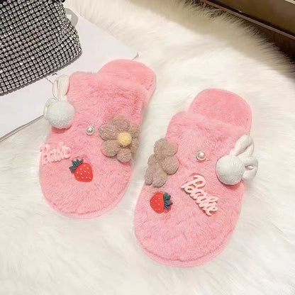 Winter Cute Bag Heel Non-slip Home Warm Plush Cotton Slippers Women