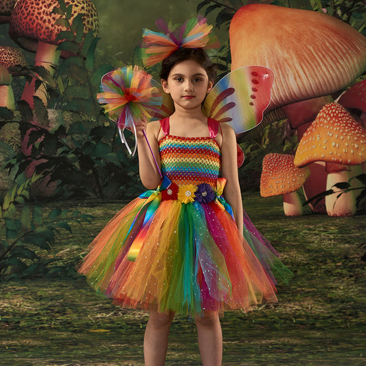 Sweet Little Fairy Pettiskirt Forest Elf Performance Wear Rainbow Sequins