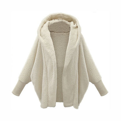 European And American Women's Clothing Solid Color Long Sleeve Hooded Loose Plush Coat