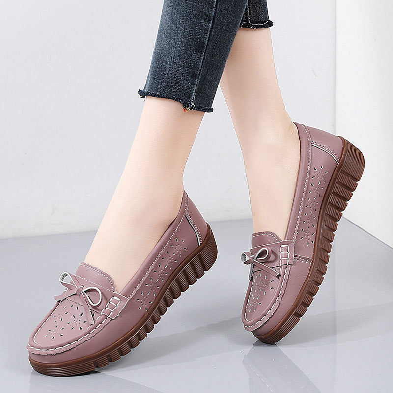 Summer Leather Breathable Women's Soft-soled Leather Shoes