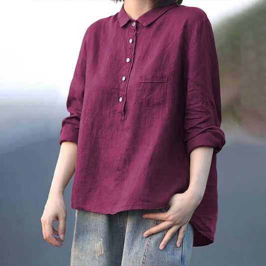 Arrival Long Sleeve Chinese Style Slub Linen Lapel Print Fashionable All-match Pocket Lining