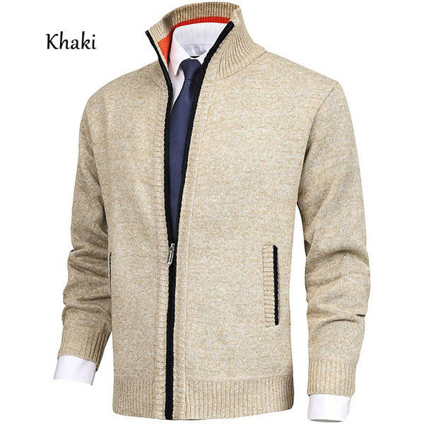 Men's Solid Color Stand Collar Cardigan Sweaters Coat