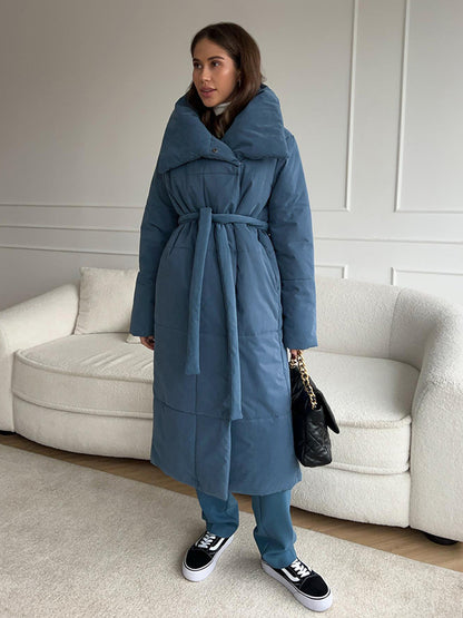 European And American Loose Leisure Warm Long Stand-up Collar Cotton Coat Jacket