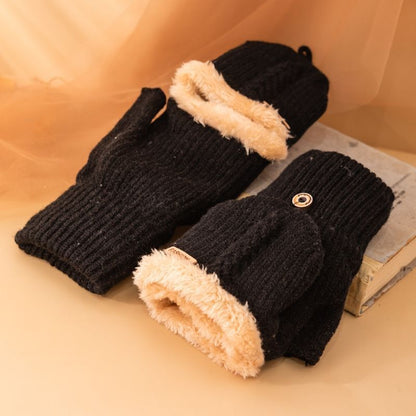 Men's Flip Knitting Wool Gloves Students Warm-keeping