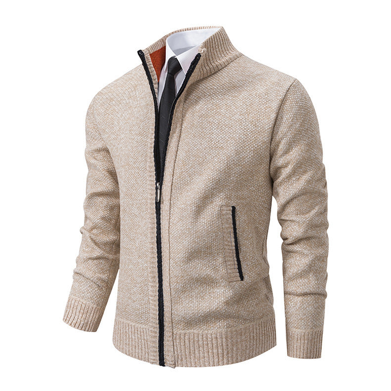 Men's Solid Color Stand Collar Cardigan Sweaters Coat