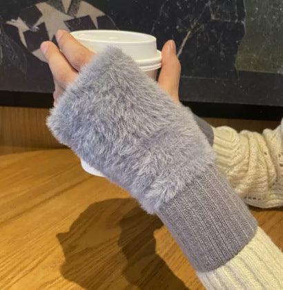 Korean Style Half Finger Flip Autumn And Winter Thermal Knitting Gloves