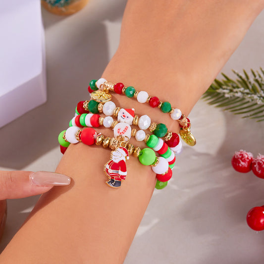 Christmas Snowman Bracelet Handmade Beaded Suit