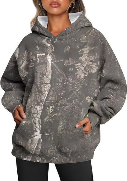 Camouflage Hoodie Maple Leaf Print Oversized Sports Hoodie With Pocket Break