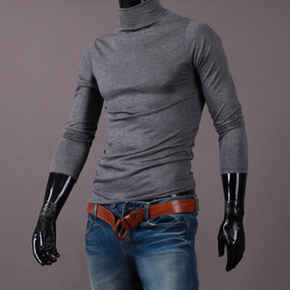 Young Men High Neck Thin Color Slim-fit Fashion Long Sleeves