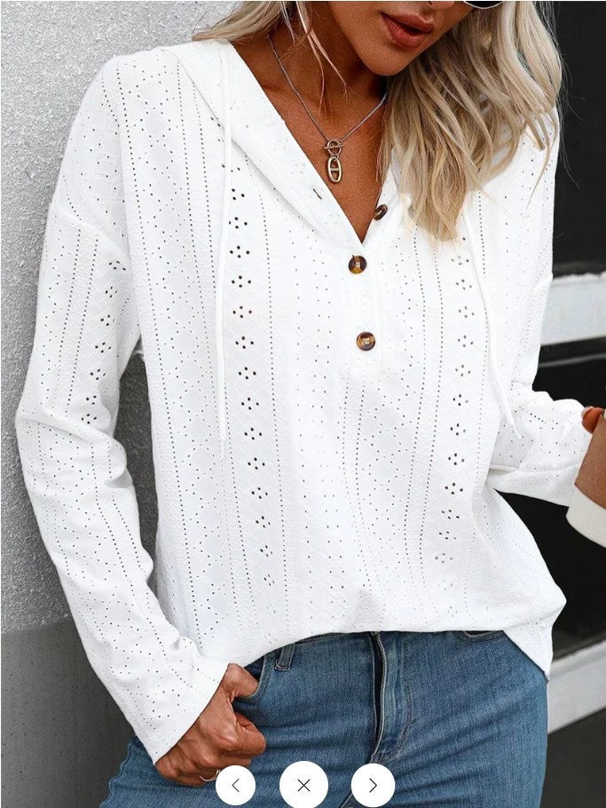 Autumn Solid Color Hollow Knitted Women's Long-sleeved Sweater