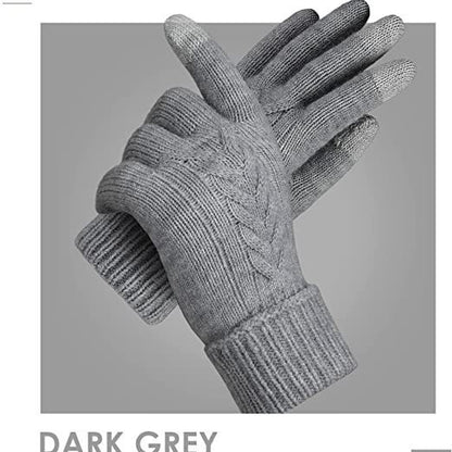 Autumn And Winter Jacquard Dark Gray Warm Touch Screen Magic Gloves